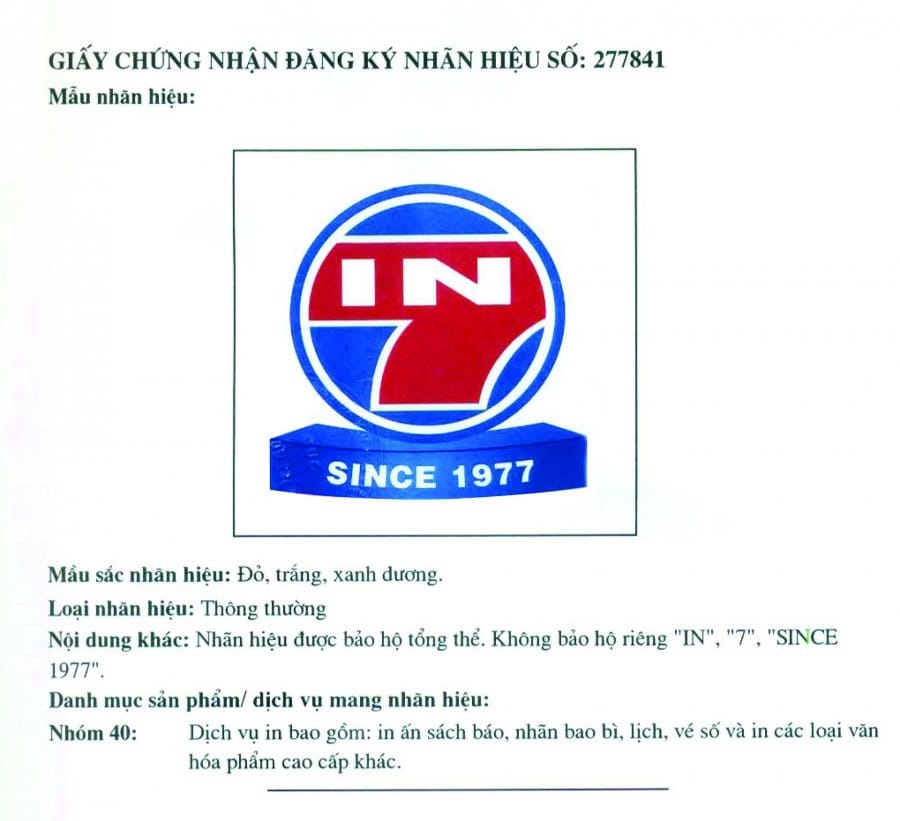Đăng ký nhãn hiệu của công ty in ấn số 7