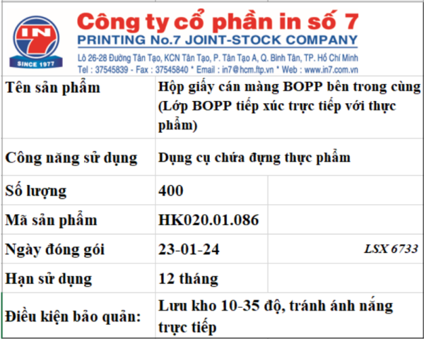 Hộp giấy cán màng BOPP bên trong cùng